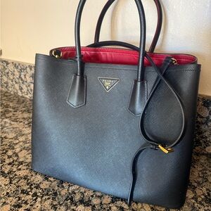 Prada Black Tote with Vibrant Red Lining